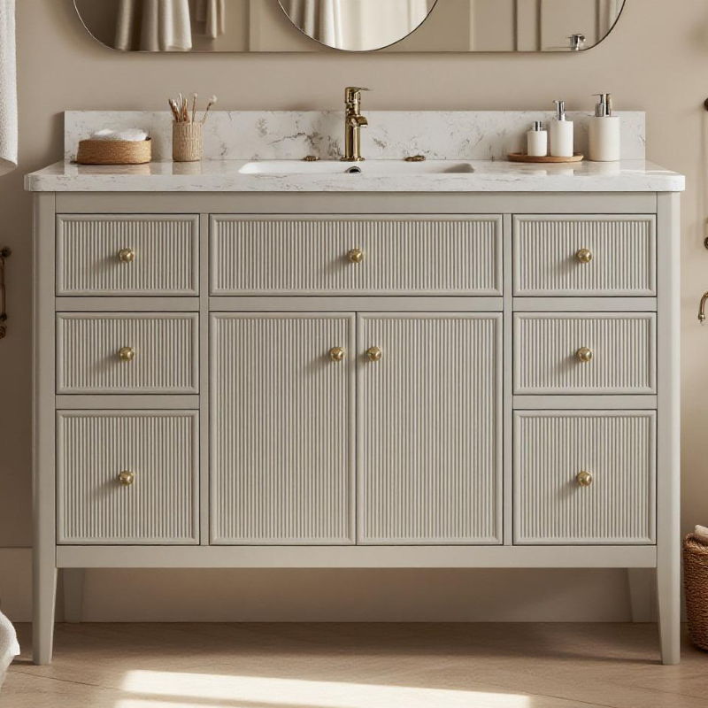 ANDREA 48 in. Pale Grey/Pine Green Free Standing White Undermount Single Sink Bath Vanity with Carrara Artificial Marble Top