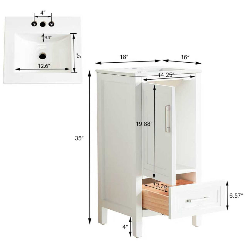 Waverley Hill  18 in. Undermount Single Sink Freestanding Light Gray/ Pale White Bath Vanity with White Refined Carrara Artificial Marble Surface