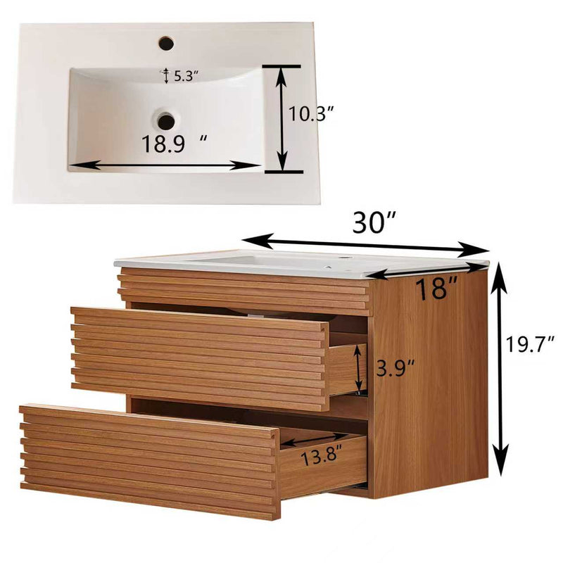 Vienna 30 in.  Single Floating Single Basin Bathroom Cabinet Wall Mounted