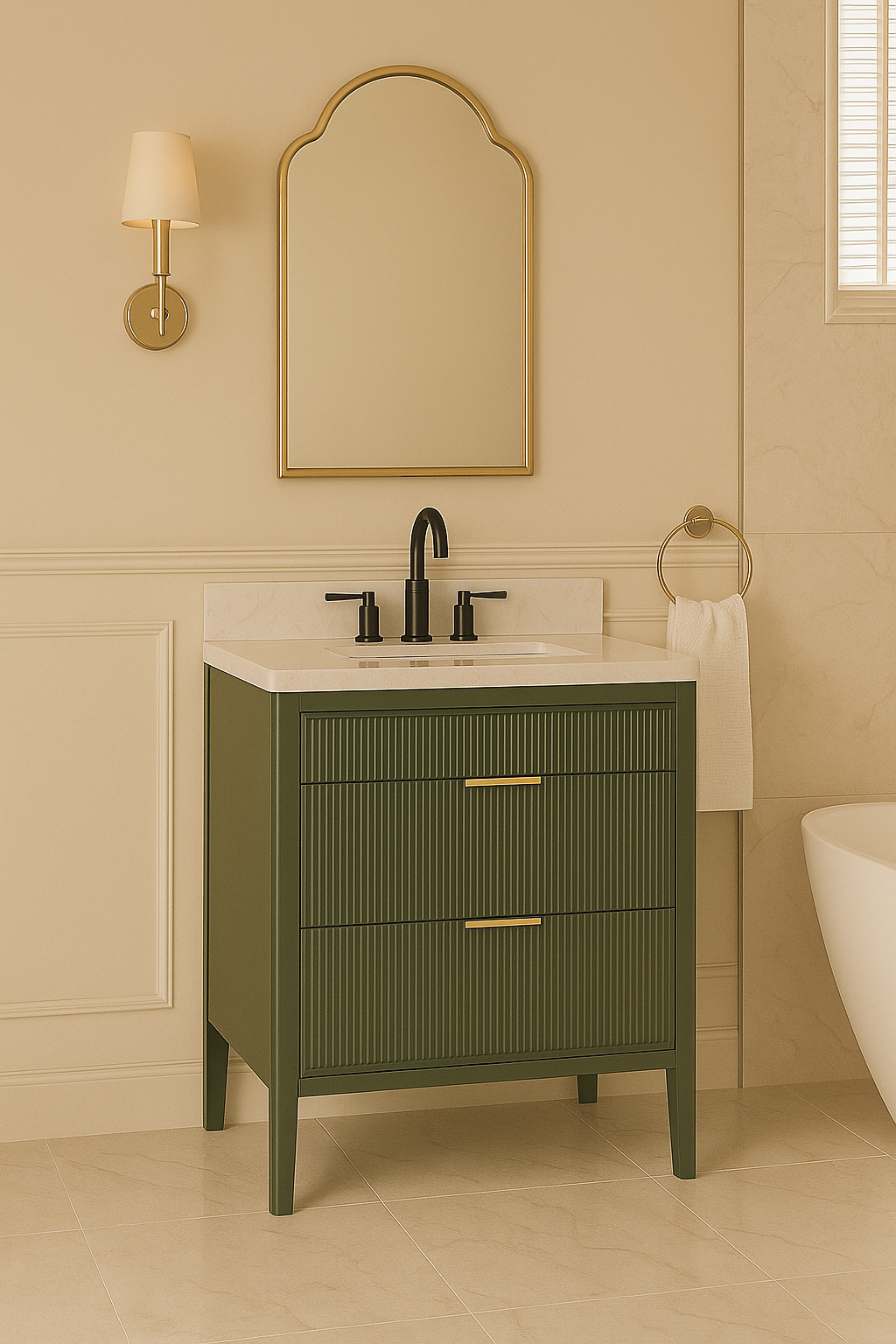 ANDREA 36 in. Pale Grey/Pine Green Free Standing White Undermount Single Sink Bath Vanity with Carrara Artificial Marble Top