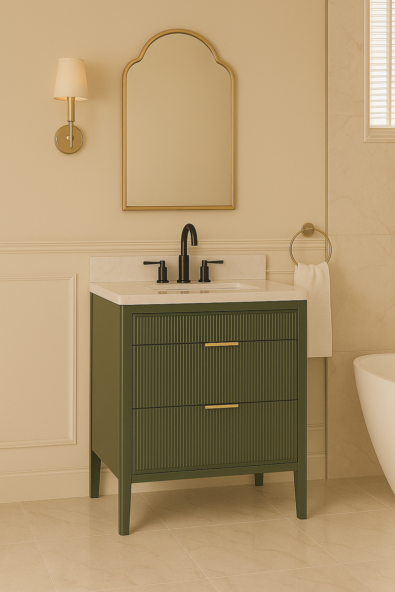 ANDREA 36 in. Pale Grey/Pine Green Free Standing White Undermount Single Sink Bath Vanity with Carrara Artificial Marble Top
