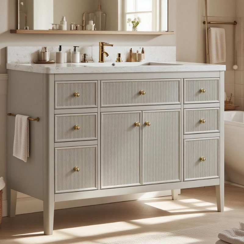 ANDREA 48 in. Pale Grey/Pine Green Free Standing White Undermount Single Sink Bath Vanity with Carrara Artificial Marble Top