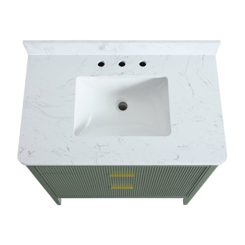 ANDREA 36 in. Pale Grey/Pine Green Free Standing White Undermount Single Sink Bath Vanity with Carrara Artificial Marble Top