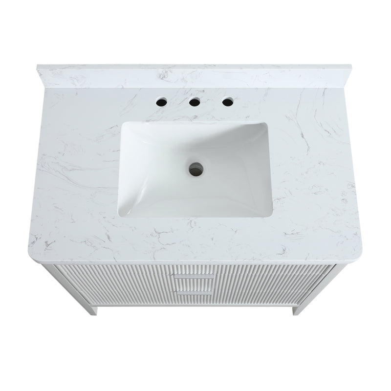 ANDREA 36 in. Pale Grey/Pine Green Free Standing White Undermount Single Sink Bath Vanity with Carrara Artificial Marble Top