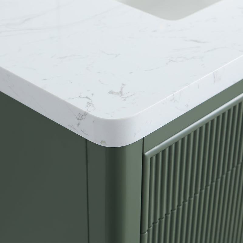 ANDREA 36 in. Pale Grey/Pine Green Free Standing White Undermount Single Sink Bath Vanity with Carrara Artificial Marble Top