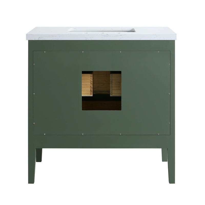ANDREA 36 in. Pale Grey/Pine Green Free Standing White Undermount Single Sink Bath Vanity with Carrara Artificial Marble Top