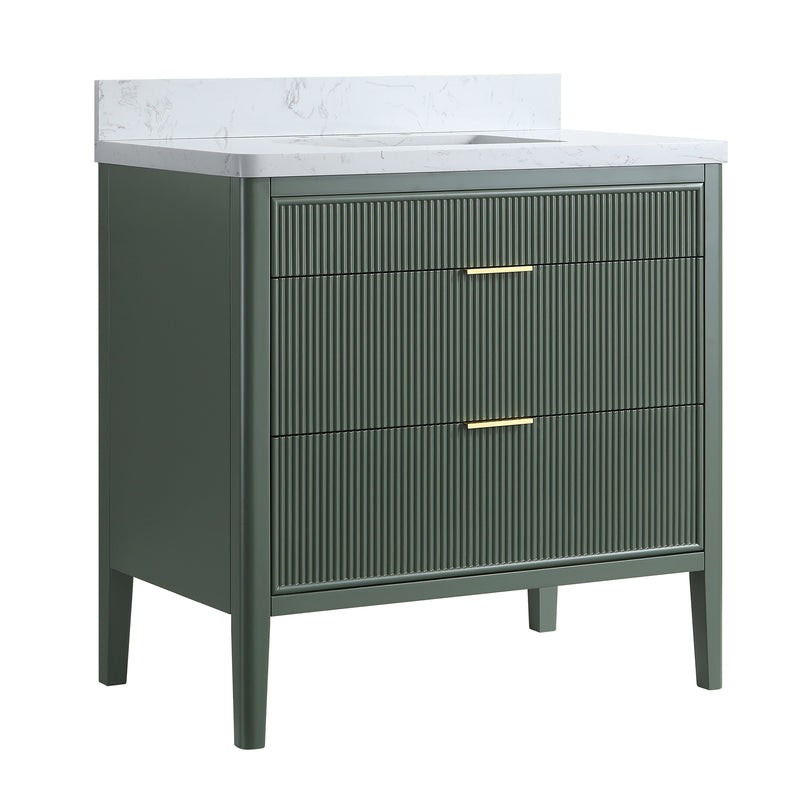 ANDREA 36 in. Pale Grey/Pine Green Free Standing White Undermount Single Sink Bath Vanity with Carrara Artificial Marble Top