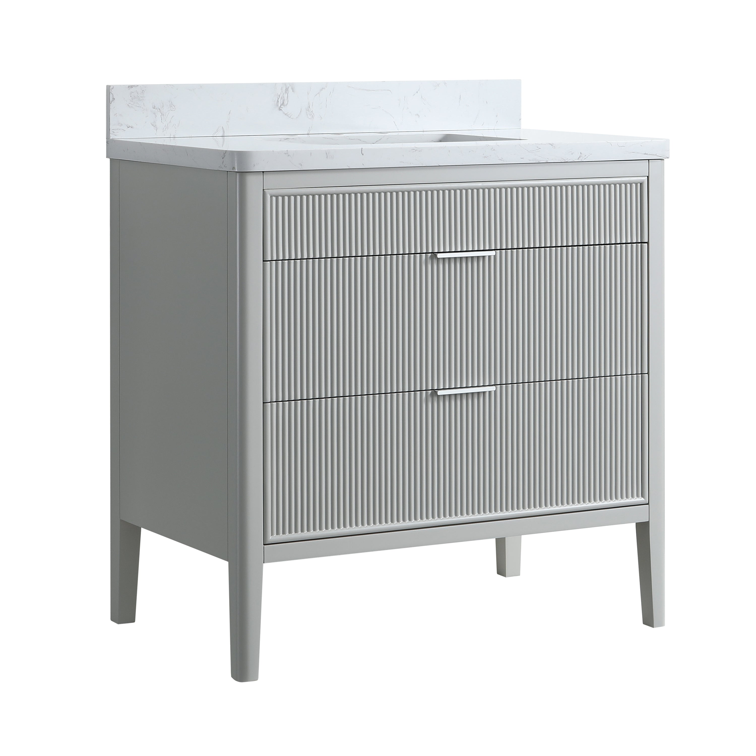 ANDREA 36 in. Pale Grey/Pine Green Free Standing White Undermount Single Sink Bath Vanity with Carrara Artificial Marble Top