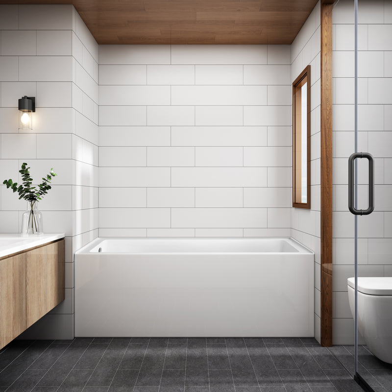 Aqua 60 in.  x 30 in. Acrylic Alcove Rectangular Deep Soaking Apron Front Soaking Bathtub with Left/Right Drain