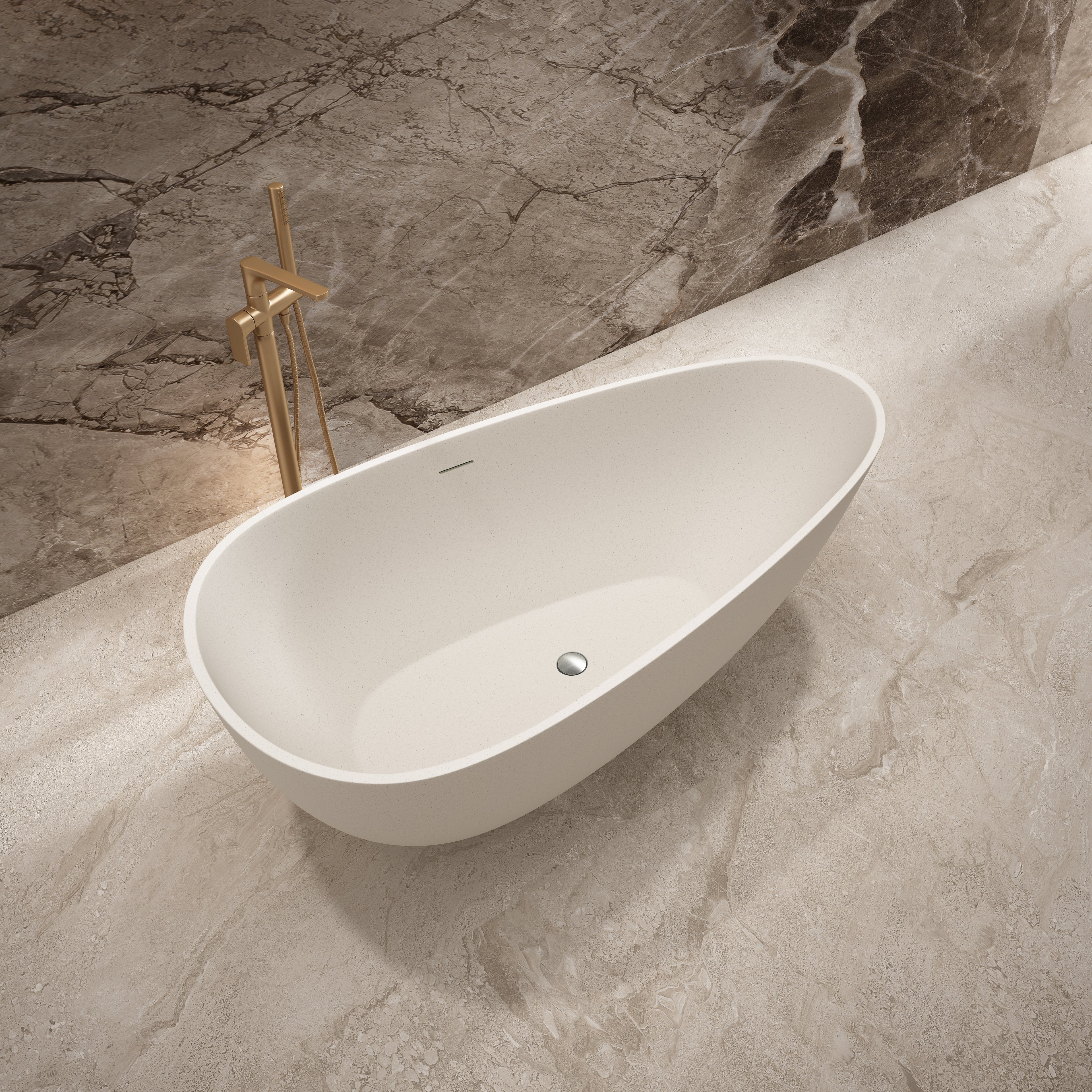Auroba 67 in. x 33 in. Solid Surface Resin Stone Flatbottom Oval Freestanding Bathtub in Matte White
