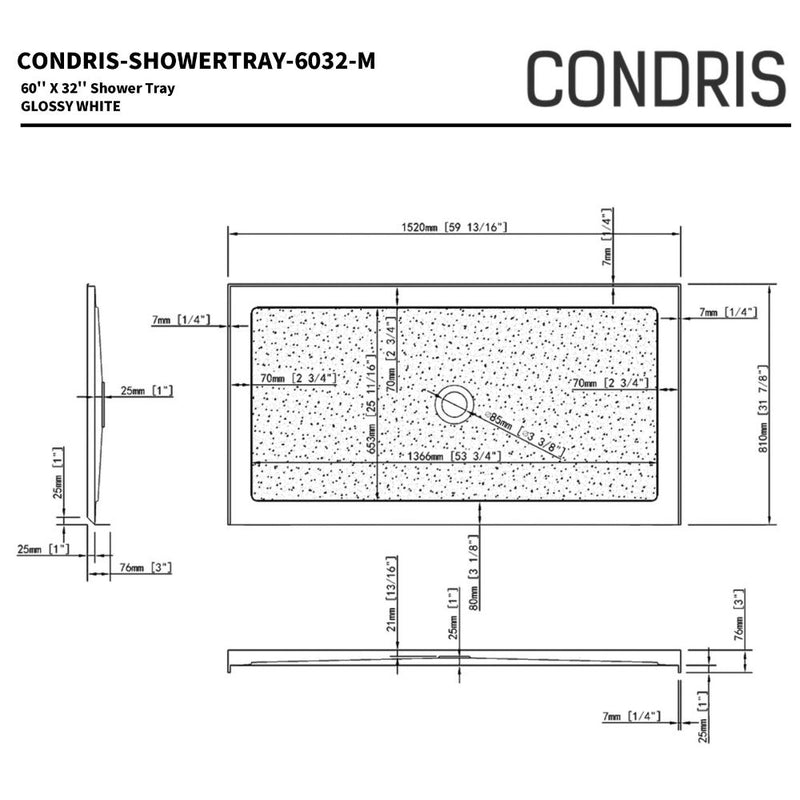 48/60 in. L x 32/36in. W Single Threshold Alcove Shower Pan Base with Left/Right/Center Drain, Anti Slippery