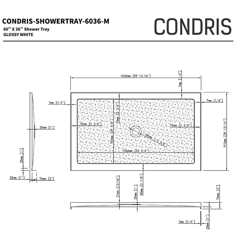 48/60 in. L x 32/36in. W Single Threshold Alcove Shower Pan Base with Left/Right/Center Drain, Anti Slippery