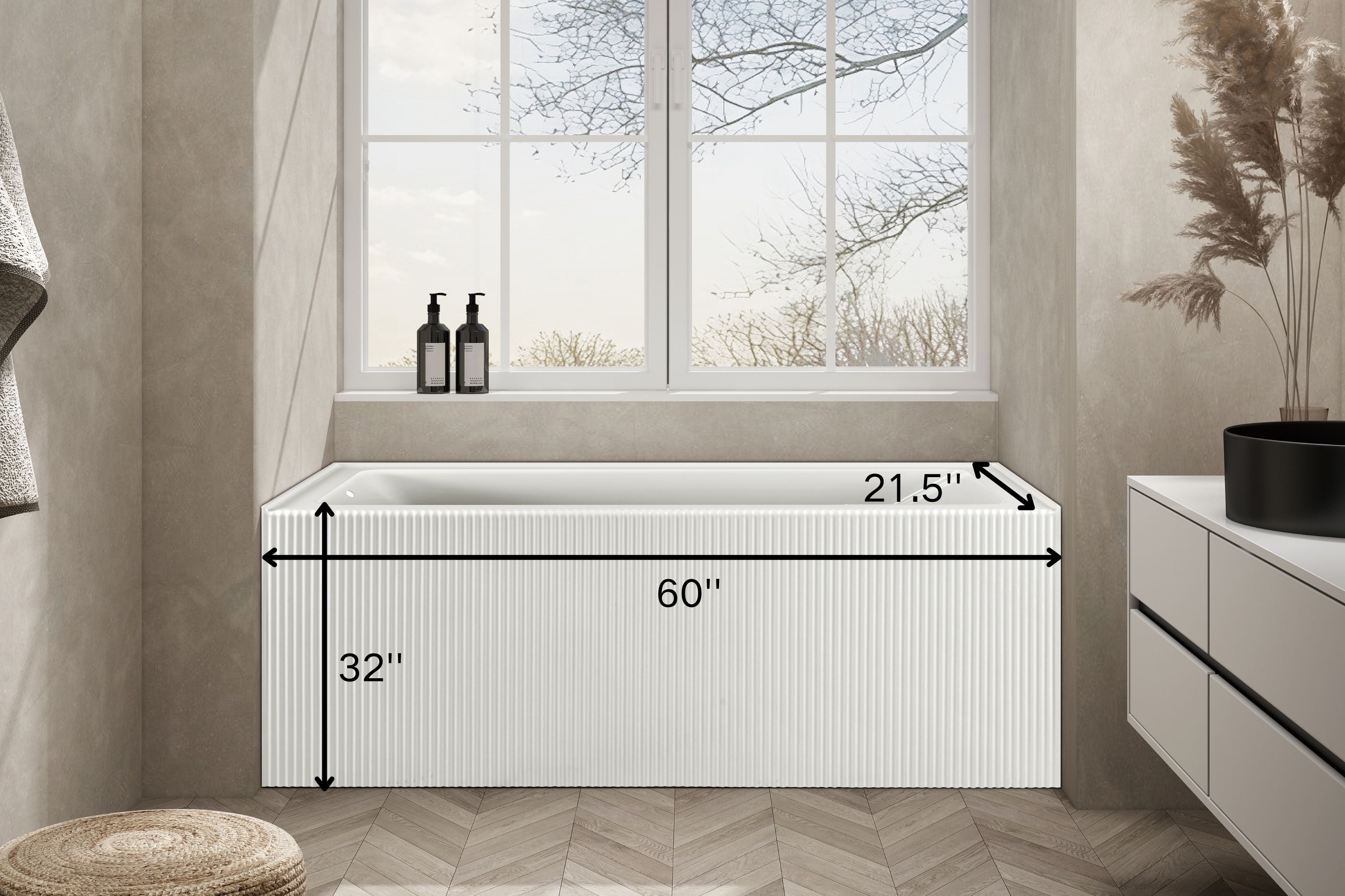 Bliss 60 in. x 32 in. Alcove Acrylic Rectangular Apron Front Soaking Bathtub with Left/Right Drain Hole