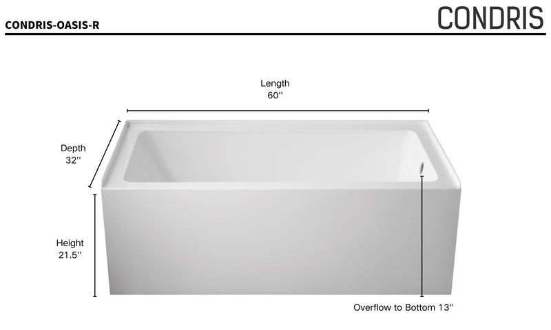Opal 60 in. x 32 in.  Alcove Acrylic Rectangular Apron Front Soaking Bathtub with Left/Right Drain Hole
