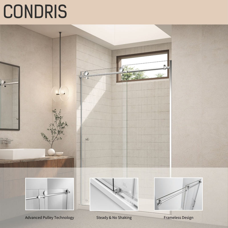 CONDRIS PRIME 60 in. W x 78 in. H Sliding Frameless Shower Door in Chrome or Matte Black with 5/16 in. Thick Tempered Glass