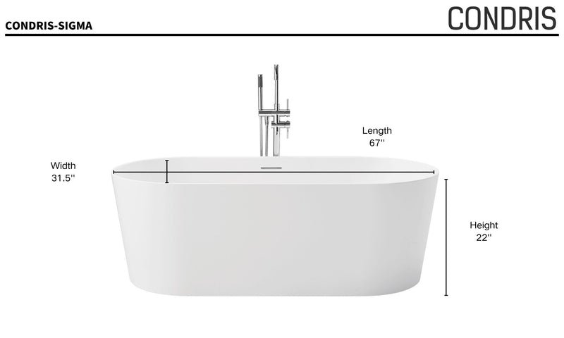 Sigma 67 in. 31.5 in. Acrylic Flatbottom Freestanding Soaking Bathtub with Center Drain in Chromed