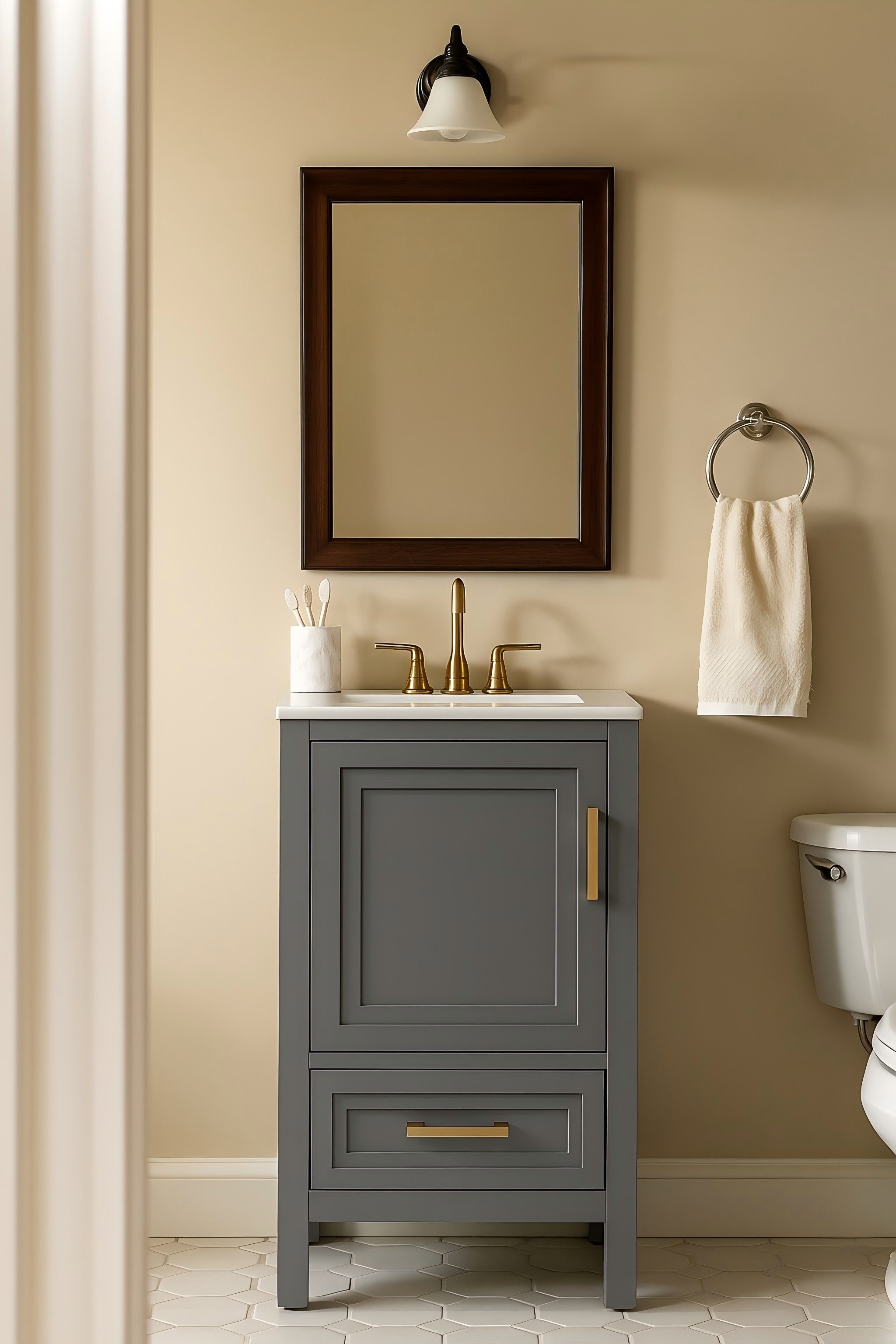 Waverley Hill  18 in. Undermount Single Sink Freestanding Light Gray/ Pale White Bath Vanity with White Refined Carrara Artificial Marble Surface