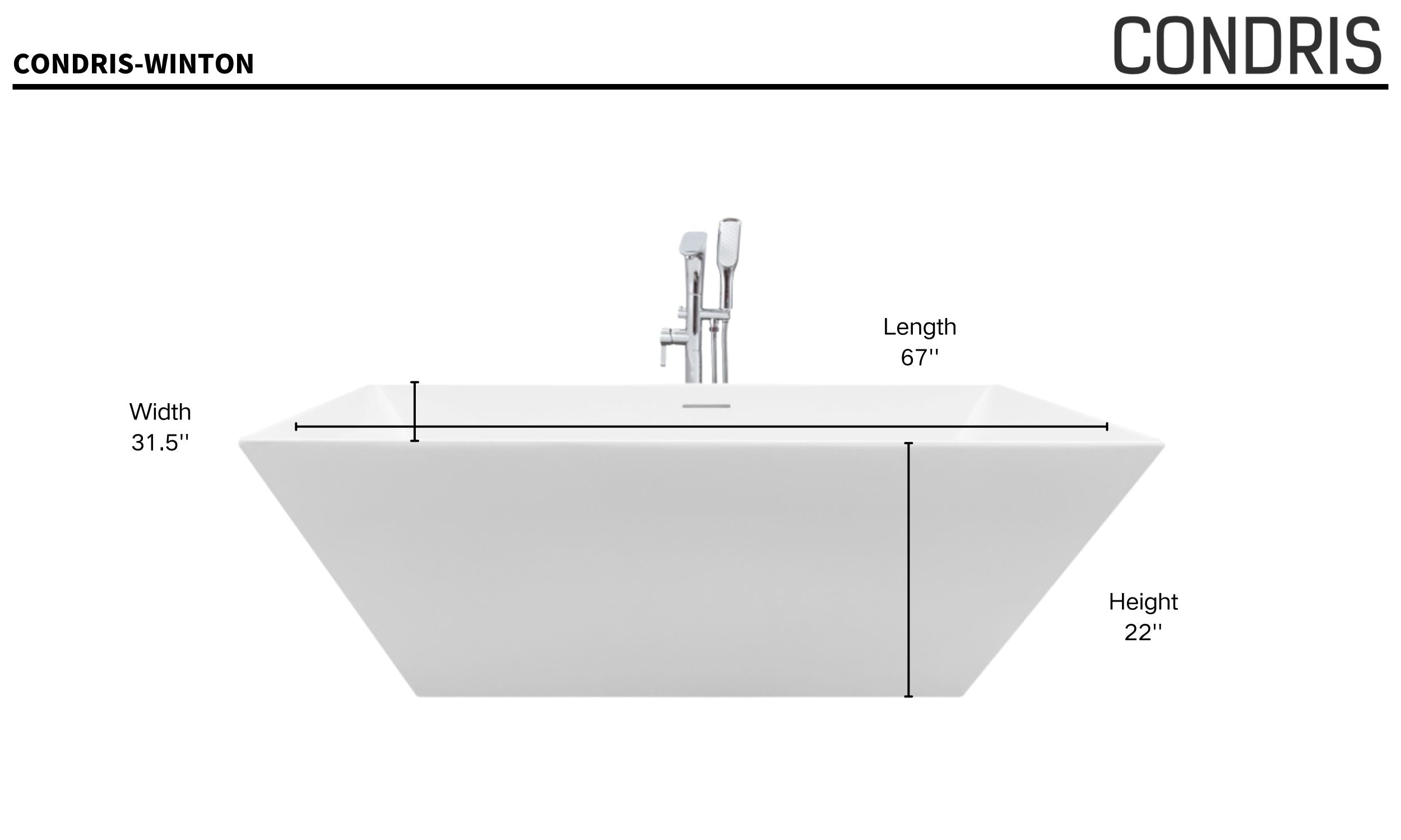 Winton 67 in. 31.5 in. Rectangular Acrylic Flatbottom Freestanding Soaking Bathtub with Center Drain in Chromed