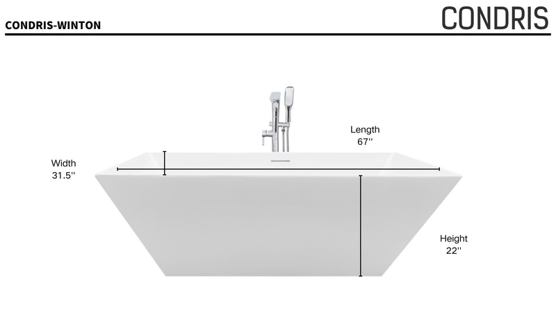 Winton 67 in. 31.5 in. Rectangular Acrylic Flatbottom Freestanding Soaking Bathtub with Center Drain in Chromed