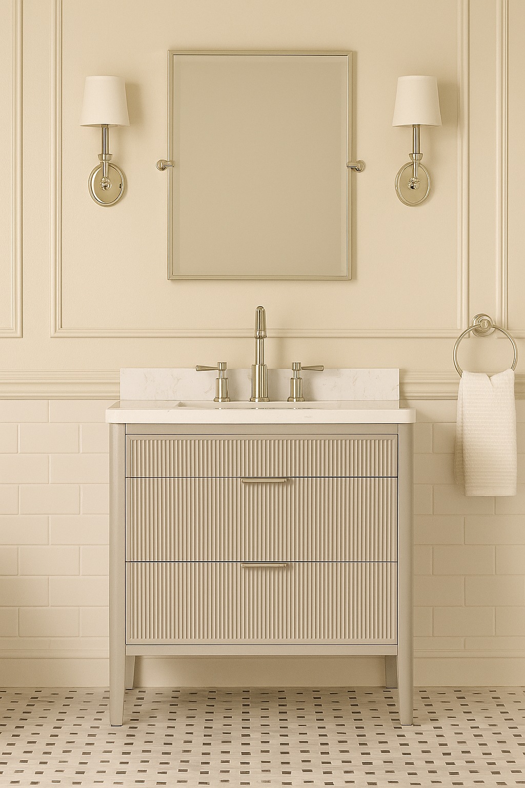ANDREA 36 in. Pale Grey/Pine Green Free Standing White Undermount Single Sink Bath Vanity with Carrara Artificial Marble Top