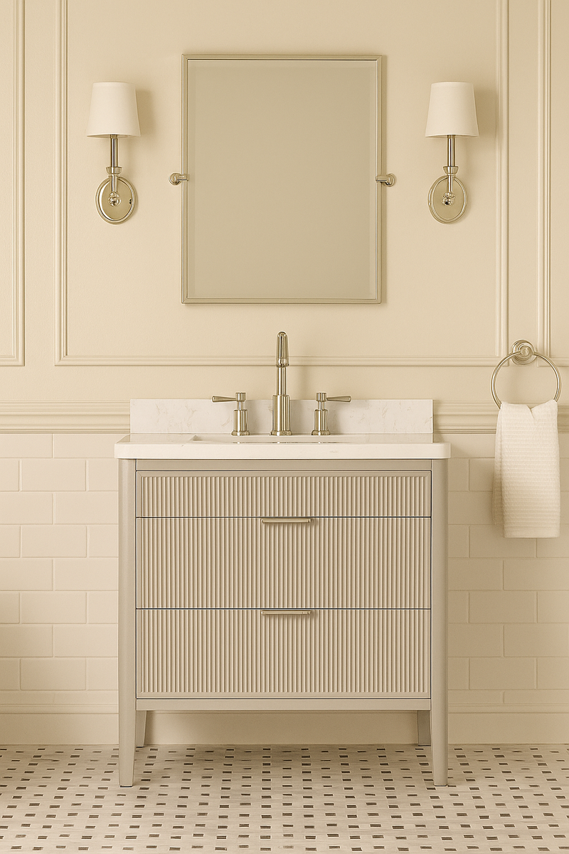 ANDREA 36 in. Pale Grey/Pine Green Free Standing White Undermount Single Sink Bath Vanity with Carrara Artificial Marble Top