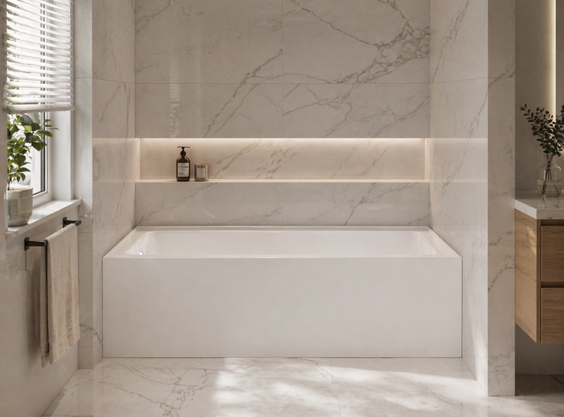 Luxe 60 in. x 36 in. Acrylic Rectangular Apron Front Soaking Bathtub with Left/Right Drain in White