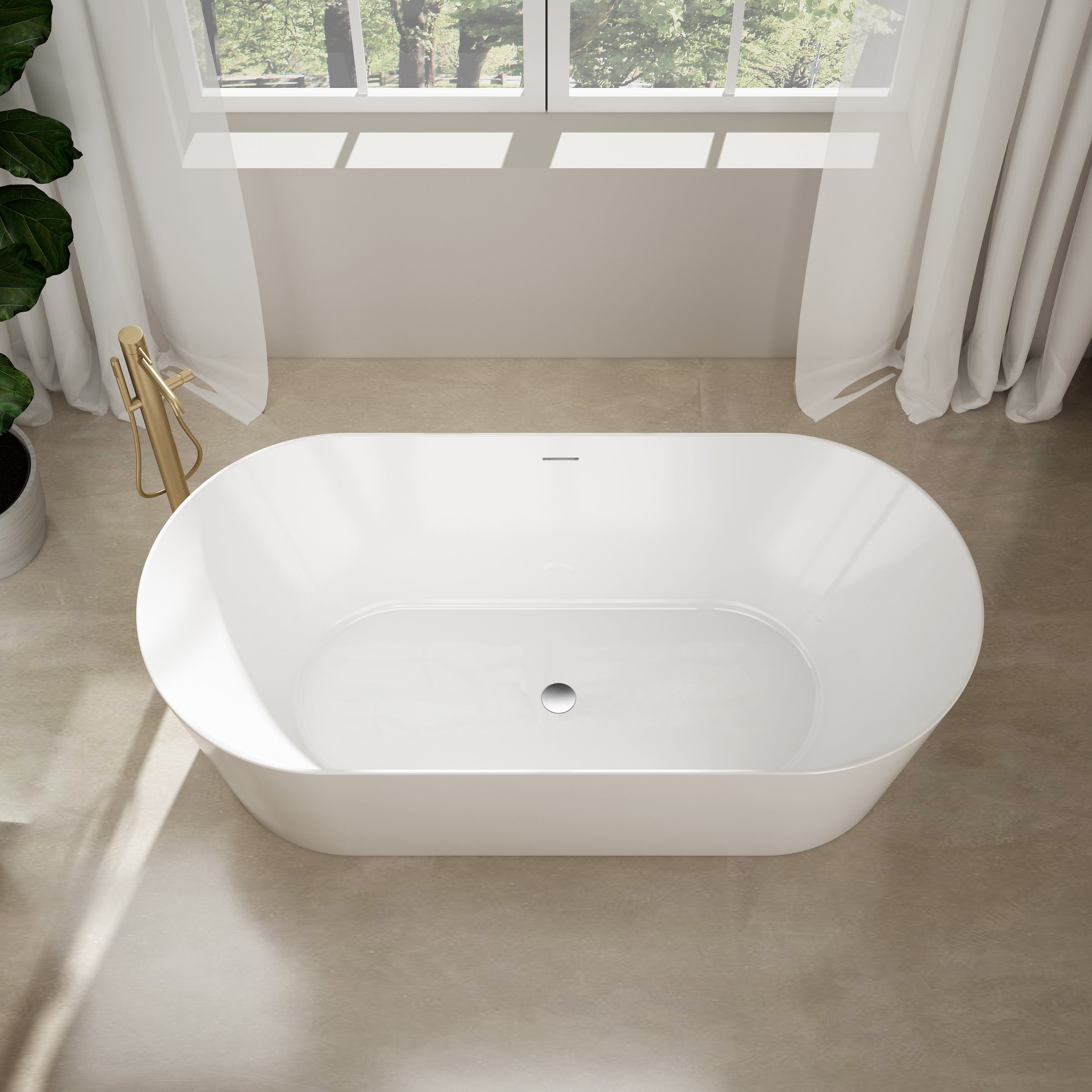 Sigma 67 in. 31.5 in. Acrylic Flatbottom Freestanding Soaking Bathtub with Center Drain in Chromed