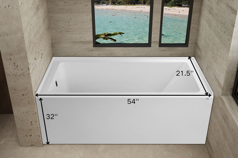 Velora 54 in. x 32 in. Alcove Acrylic Rectangular Apron Front Soaking Bathtub with Left/Right Drain