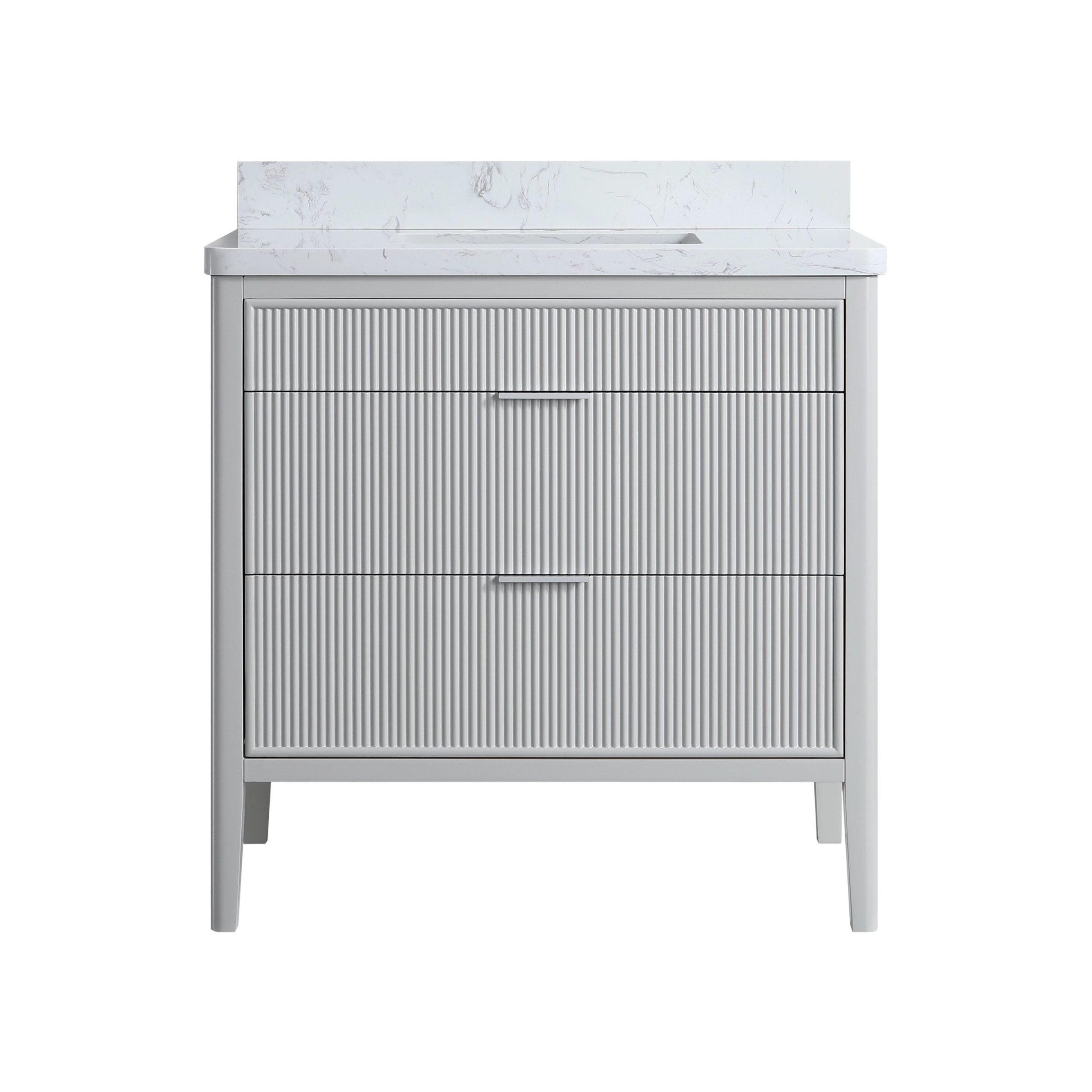 ANDREA 36 in. Pale Grey/Pine Green Free Standing White Undermount Single Sink Bath Vanity with Carrara Artificial Marble Top
