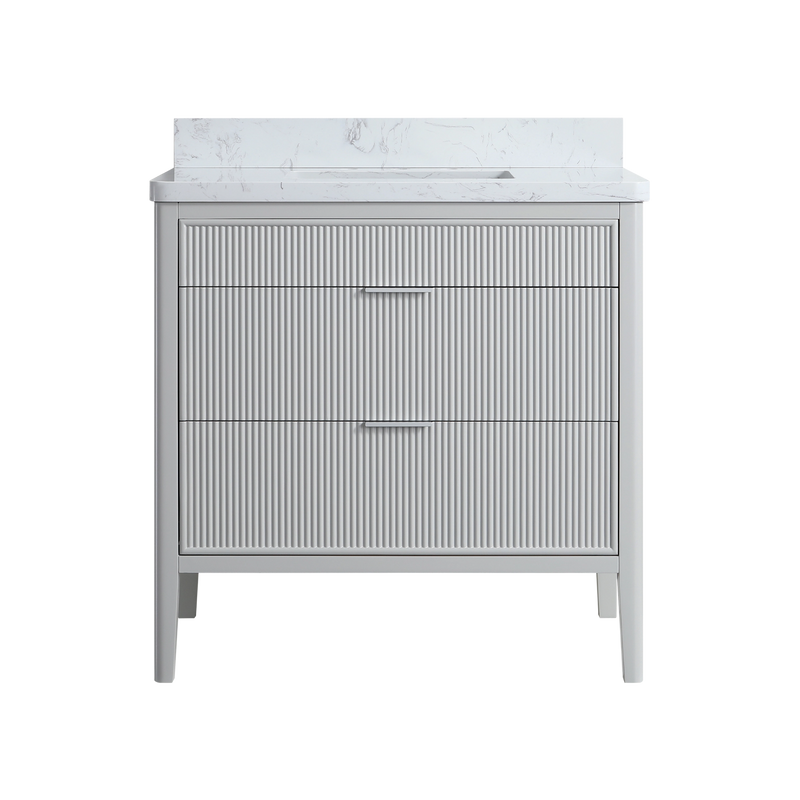 ANDREA 36 in. Pale Grey/Pine Green Free Standing White Undermount Single Sink Bath Vanity with Carrara Artificial Marble Top