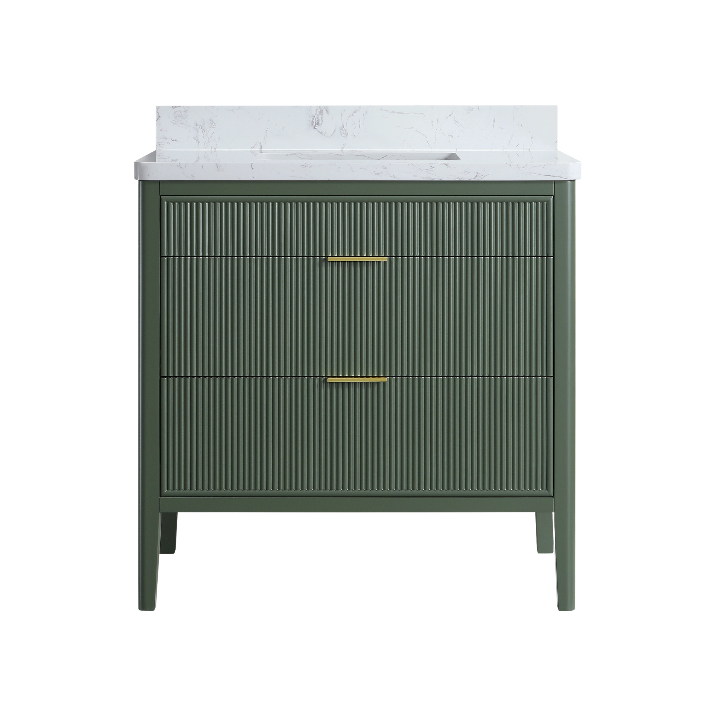 ANDREA 36 in. Pale Grey/Pine Green Free Standing White Undermount Single Sink Bath Vanity with Carrara Artificial Marble Top