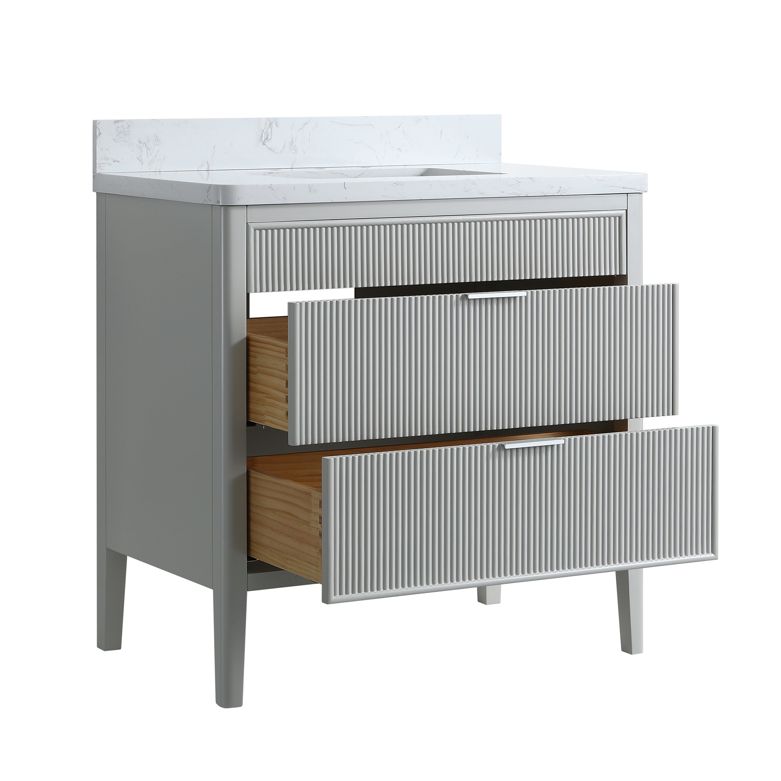 ANDREA 36 in. Pale Grey/Pine Green Free Standing White Undermount Single Sink Bath Vanity with Carrara Artificial Marble Top
