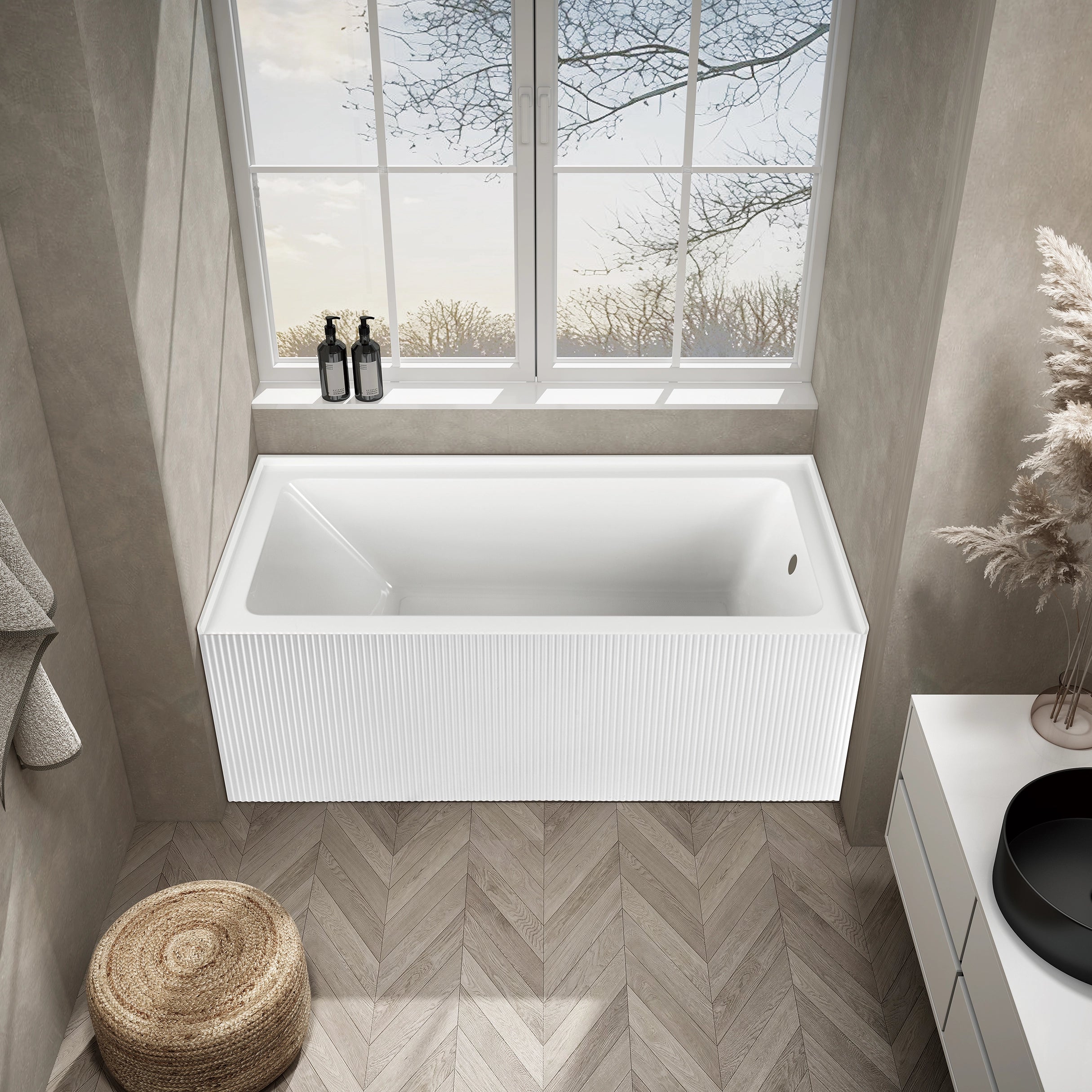 Bliss 60 in. x 32 in. Alcove Acrylic Rectangular Apron Front Soaking Bathtub with Left/Right Drain Hole