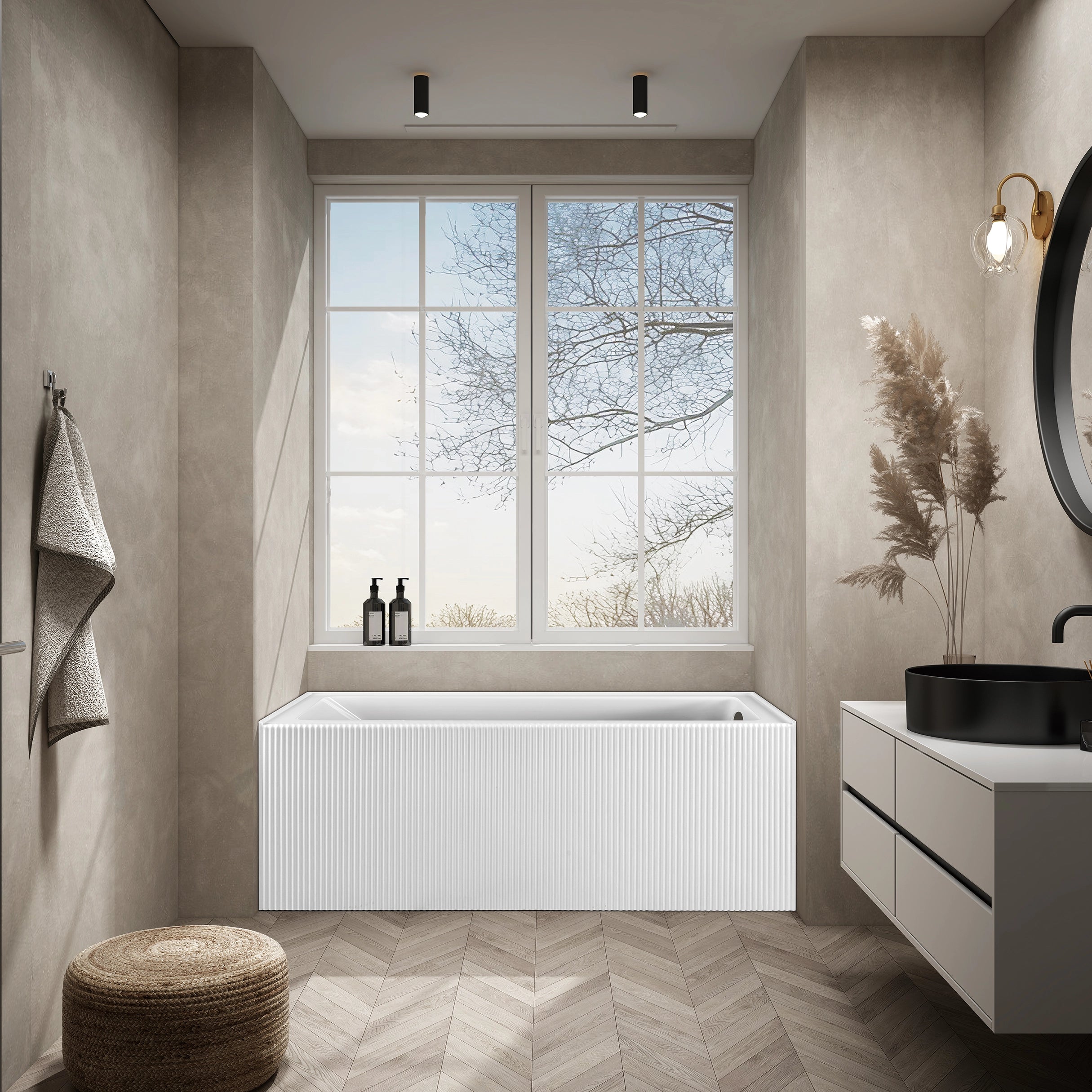 Bliss 60 in. x 32 in. Alcove Acrylic Rectangular Apron Front Soaking Bathtub with Left/Right Drain Hole