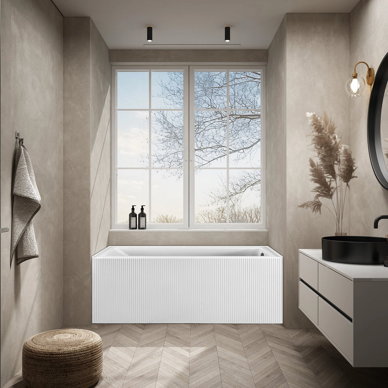 Bliss 60 in. x 32 in. Alcove Acrylic Rectangular Apron Front Soaking Bathtub with Left/Right Drain Hole