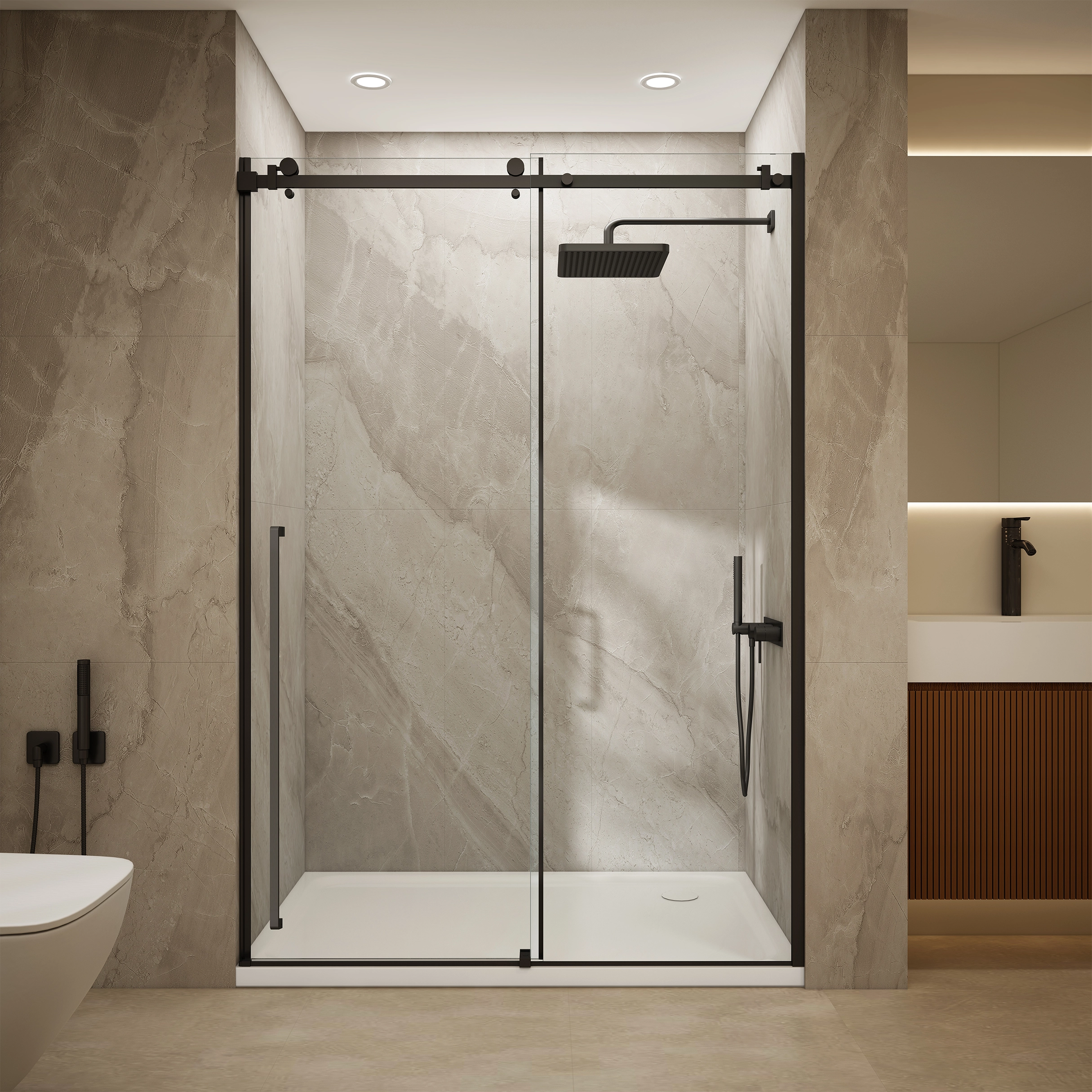 Elo 60 in. W x 78 in. H Frameless Sliding Shower Door in Stainless Steel in 5/16 in. (8 mm) Clear Glass