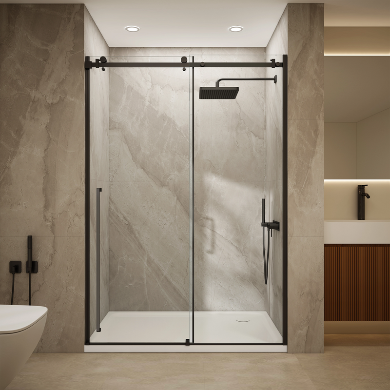 Elo 60 in. W x 78 in. H Frameless Sliding Shower Door in Stainless Steel in 5/16 in. (8 mm) Clear Glass