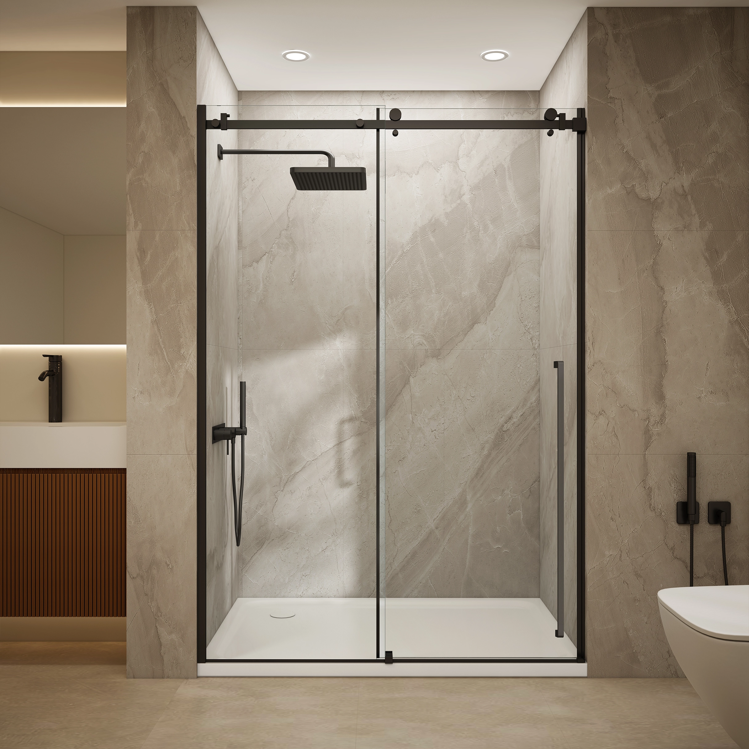 Elo 60 in. W x 78 in. H Frameless Sliding Shower Door in Stainless Steel in 5/16 in. (8 mm) Clear Glass