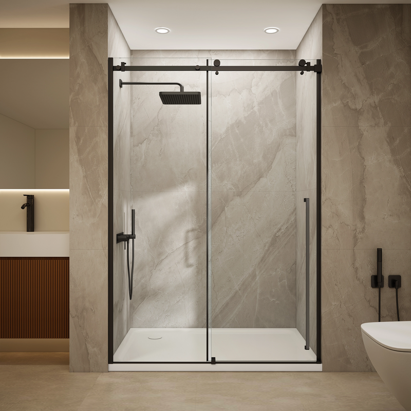 Elo 60 in. W x 78 in. H Frameless Sliding Shower Door in Stainless Steel in 5/16 in. (8 mm) Clear Glass