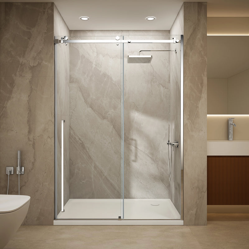 Elo 60 in. W x 78 in. H Frameless Sliding Shower Door in Stainless Steel in 5/16 in. (8 mm) Clear Glass