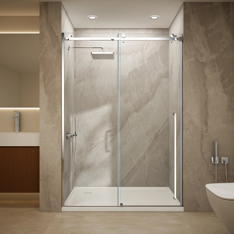 Elo 60 in. W x 78 in. H Frameless Sliding Shower Door in Stainless Steel in 5/16 in. (8 mm) Clear Glass