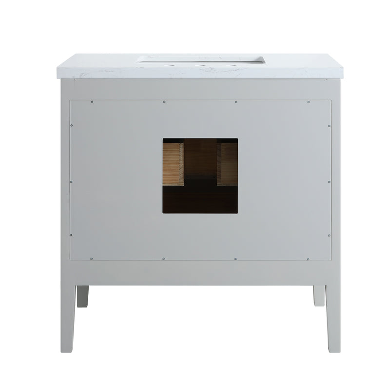 ANDREA 36 in. Pale Grey/Pine Green Free Standing White Undermount Single Sink Bath Vanity with Carrara Artificial Marble Top