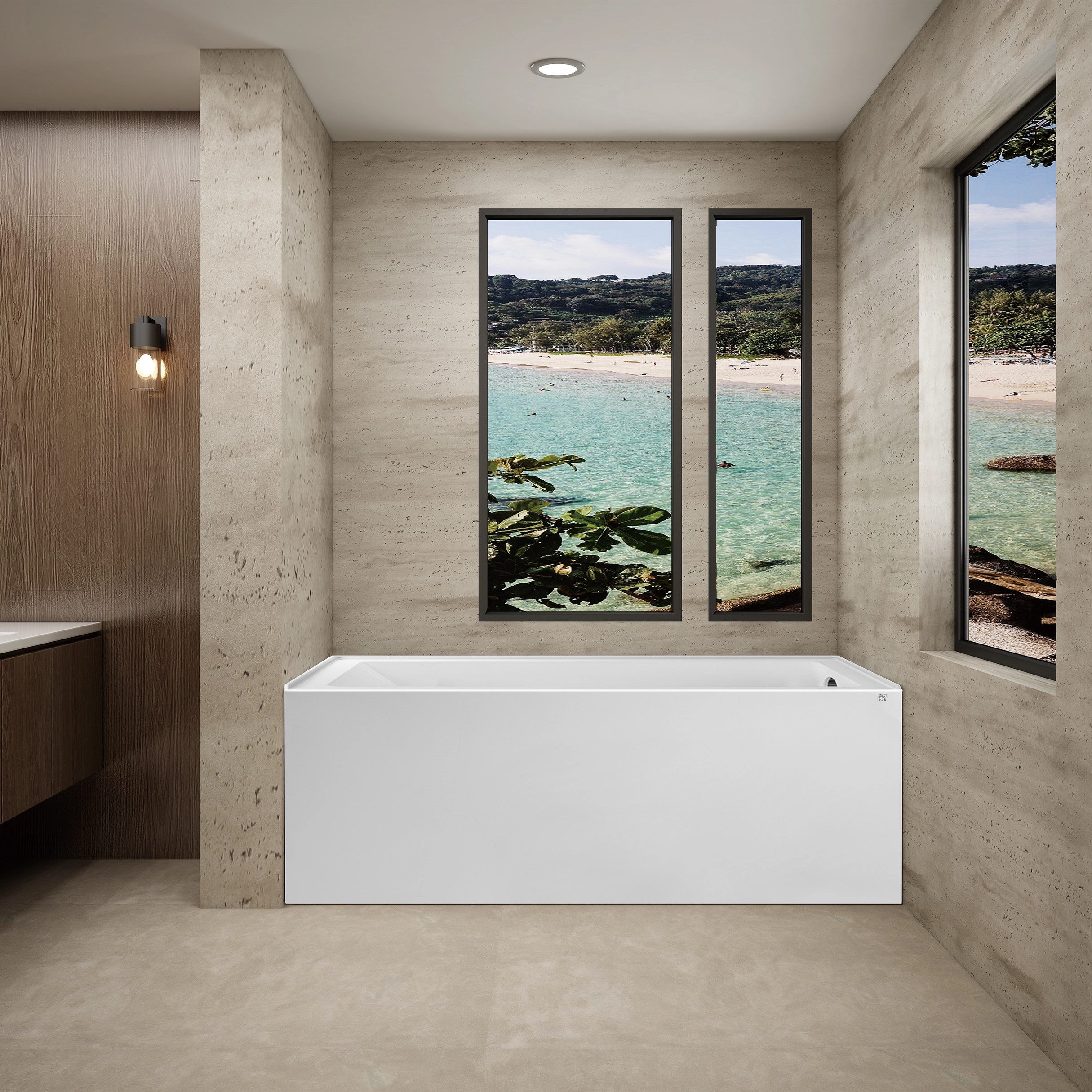 Velora 54 in. x 32 in. Alcove Acrylic Rectangular Apron Front Soaking Bathtub with Left/Right Drain